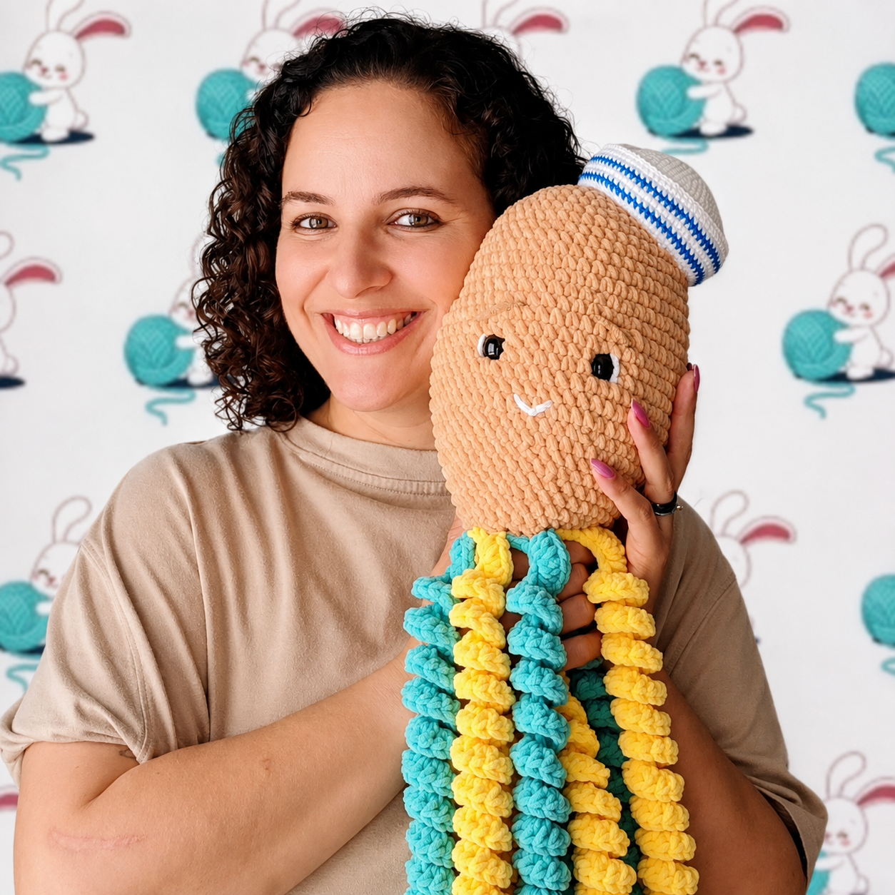 Jessica da jehamigurumi com polvo de crochê